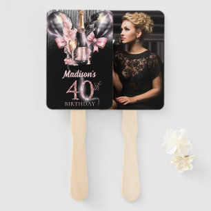 Luxury Rose Wine 40th Birthday Photo Personalised Hand Fan