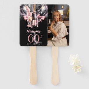 Luxury Rose Wine 60th Birthday Photo Personalized Hand Fan