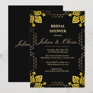 Luxury Royal Black and Gold Bridal Shower Invitation
