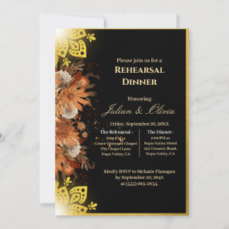Luxury Royal Black and Gold Rehearsal Dinner Invitation