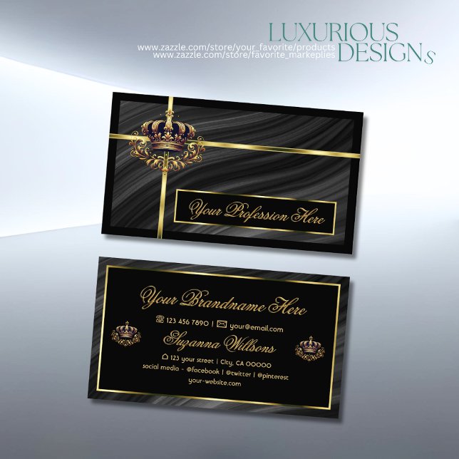 Luxury Royal Black Gold Crown Sumptuous and Noble Business Card (Creator Uploaded)