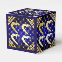 Luxury Royal Blue and Gold Hearts Favour Box