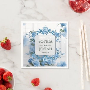 Luxury Royal Blue and White Baroque Floral Pattern Napkin