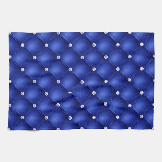 Luxury Royal Blue Diamond Tufted Pattern Tea Towel (Horizontal)
