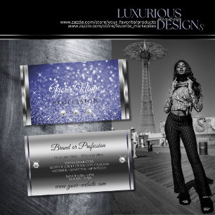 Luxury Royal Blue Glitter Stars Rhinestones Silver Business Card