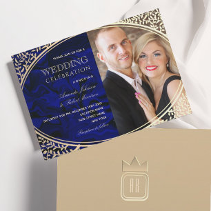 Luxury Royal Blue Gold All-In-One Wedding Invite