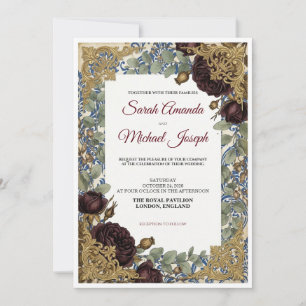 Luxury Royal Blue & Gold Wedding Invitation