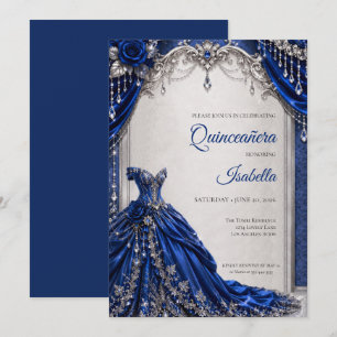 Luxury Royal Blue Silver Quinceañera Invitation