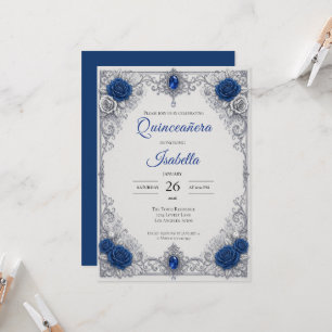 Luxury Royal Blue Silver Quinceañera Invitation