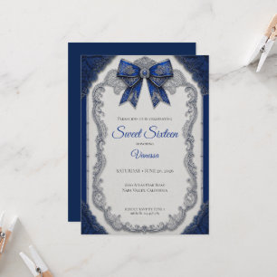 Luxury Royal Blue Silver Sweet 16 Invitation
