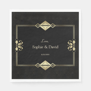 Luxury Royal Gold Black Art Deco 1920s Wedding  Napkin
