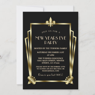 Luxury Royal Gold Black Art Deco New Year Party Invitation