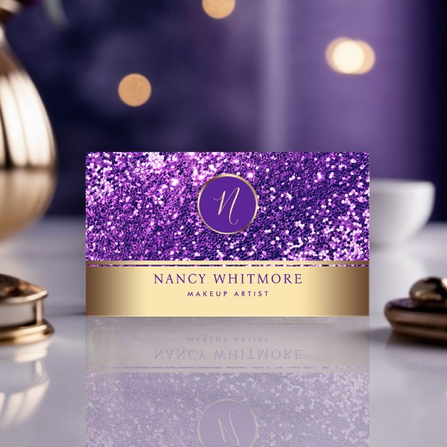 Luxury Royal Gold & Purple Glitter Elegant   Business Card (Creator Uploaded)