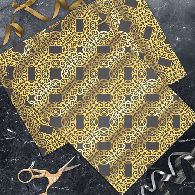 Luxury Royal Oriental Gold Damask Pattern On Black Tissue Paper (Creator Uploaded)