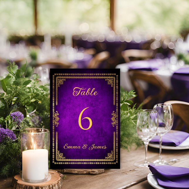 Luxury Royal Purple and Gold Frame Wedding Table Number (Creator Uploaded)