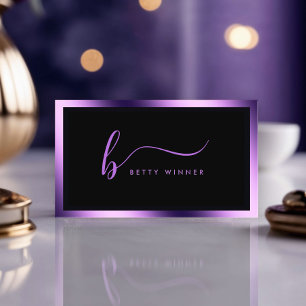 Luxury Royal Purple Frame Modern Script Monogram Business Card