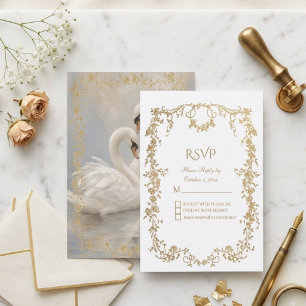 Luxury Royal White and Gold Formal Floral Wedding RSVP Card
