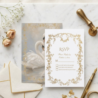 Luxury Royal White and Gold Formal Floral Wedding  RSVP Card