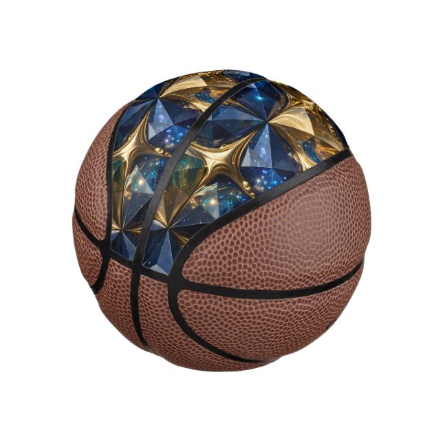 Luxury Ruby Blue Gold Marble Geometric Mini Basketball (Angled)
