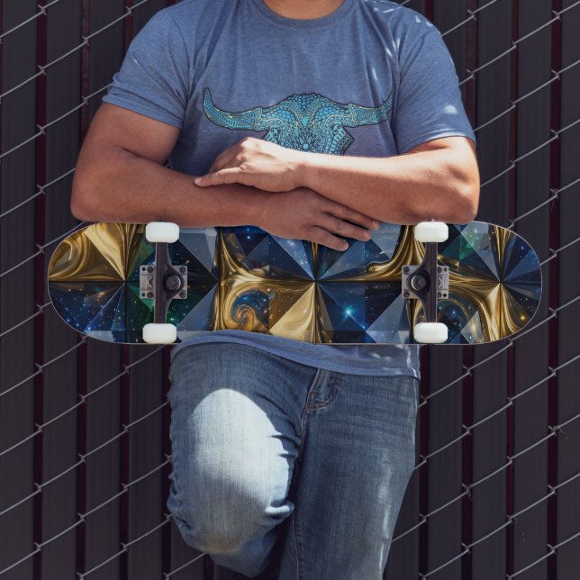 Luxury Ruby Blue Gold Marble Geometric  Skateboard (Outdoor 3)