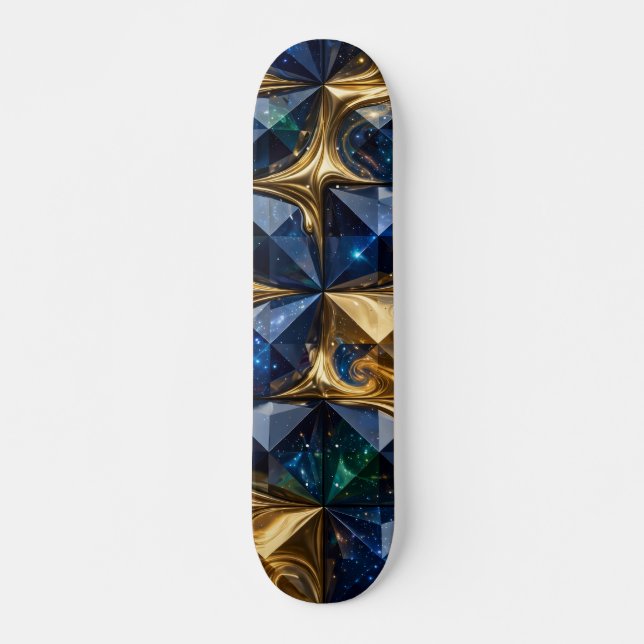 Luxury Ruby Blue Gold Marble Geometric  Skateboard (Front)