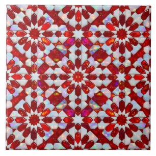 Luxury Ruby Red and White Opal Moroccan Zellij Ceramic Tile