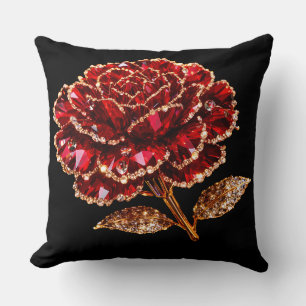 Luxury Ruby Red Crystal Rose Decorative Pillow