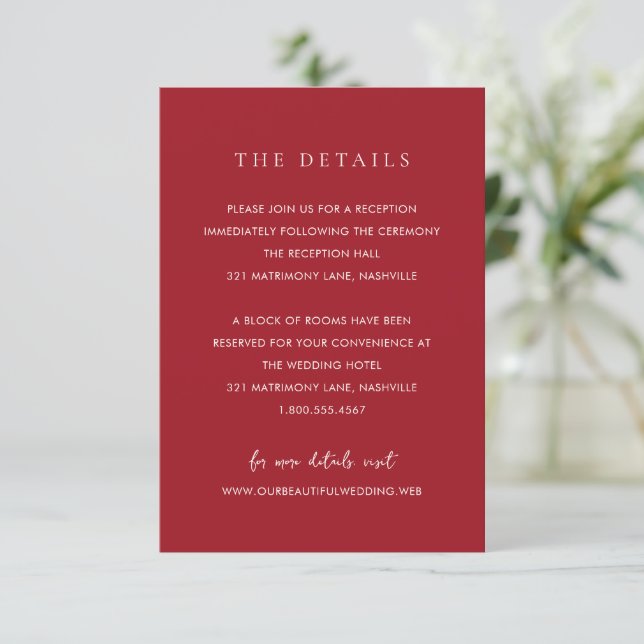 Luxury Ruby Red Elegant Wedding Enclosure Card (Standing Front)