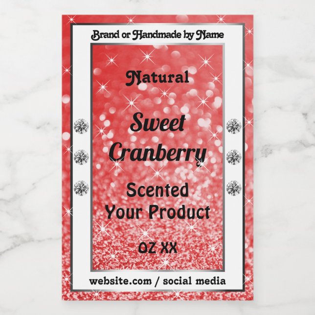 Luxury Ruby Red Sparkling Glitter Product Labels (Single Label)