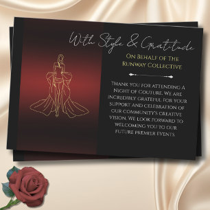 Luxury Runway Fashion Show Burgundy Gold Thank You Card