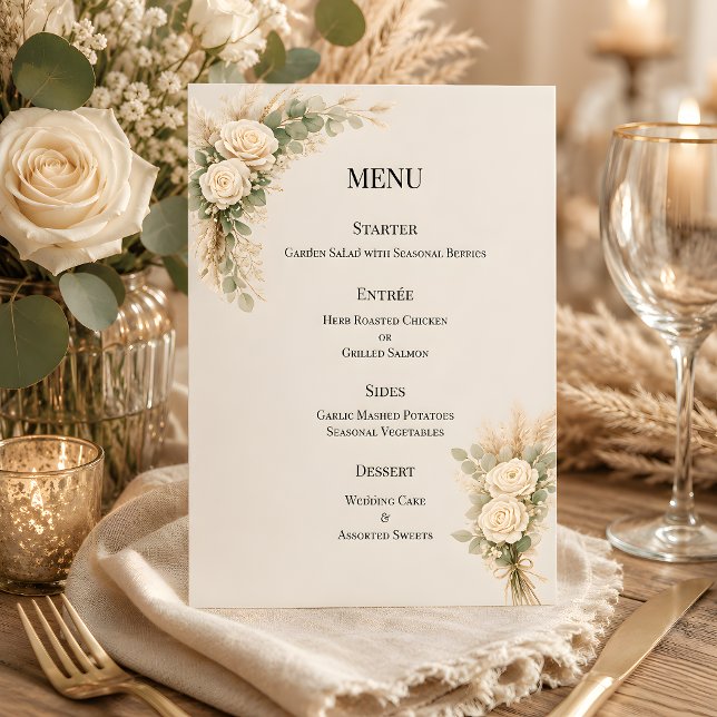 Luxury Rustic Floral With Pampas Grass  Menu (Part of the luxury rustic wedding collection, menu card)