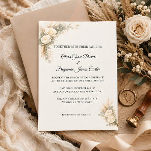 Luxury Rustic Rose with Pampas Grass Invitation