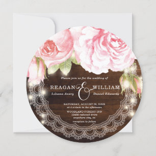 Luxury Rustic Wood Roses Wedding Invitation