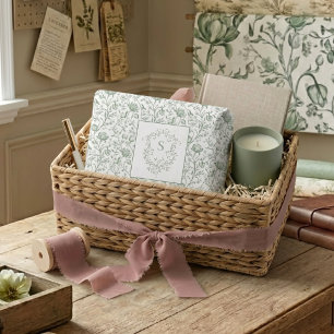 Luxury Sage French Toile Artisan Monogram Crest Tissue Paper
