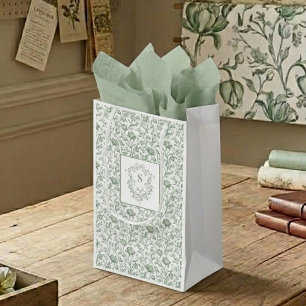 Luxury Sage French Toile Artisan Panel Crest Bag