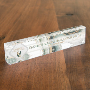 Luxury Sage Gold Marble Sleek Realtor Office Logo  Nameplate