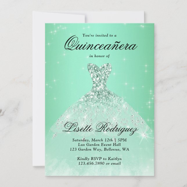 Luxury Sage Green 15th Birthday Quinceanera Invitation (Front)