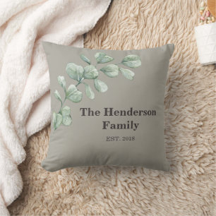Luxury Sage Green Family Name and Established Cushion