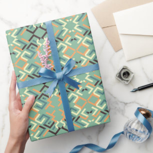 Luxury Sage Green Geometric Tribal Seamless Wrapping Paper