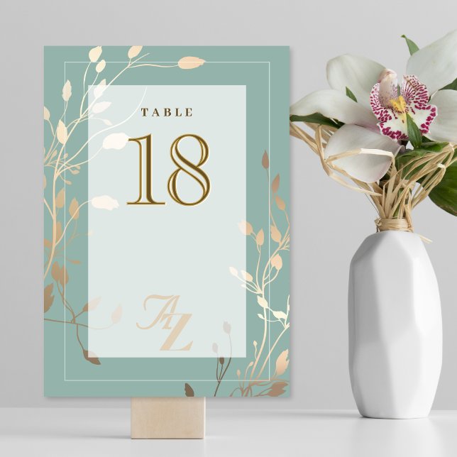 Luxury Sage Green & Gold Botanical Wedding Table Number (Creator Uploaded)