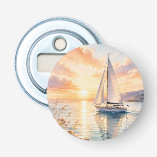 Luxury Sailboat at Sunrise Watercolor Bottle Opener