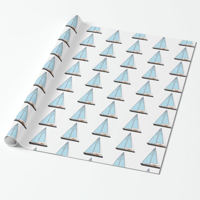 Luxury Sailing Yacht Boat Wrapping Paper (Unrolled)