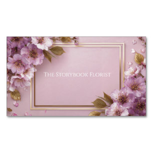 Luxury Sakura & Gold Leaf Pink Purple Magnetic Business Card