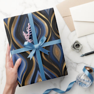 Luxury Sapphire Blue Gold Shine Abstract Pattern Wrapping Paper