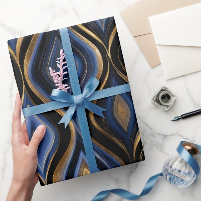 Luxury Sapphire Blue Gold Shine Abstract Pattern Wrapping Paper (Gifting)
