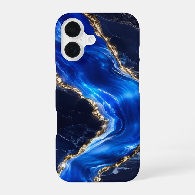 Luxury Sapphire Marble River iPhone 16 Case (Back)