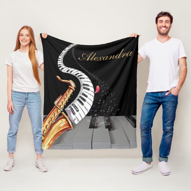 Luxury Saxophone Piano Music Personalised Fleece Blanket (In Situ)