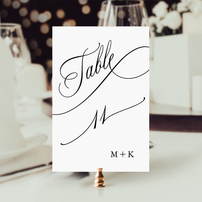 Luxury Script Black and White Wedding Number 11, Table Number (Creator Uploaded)