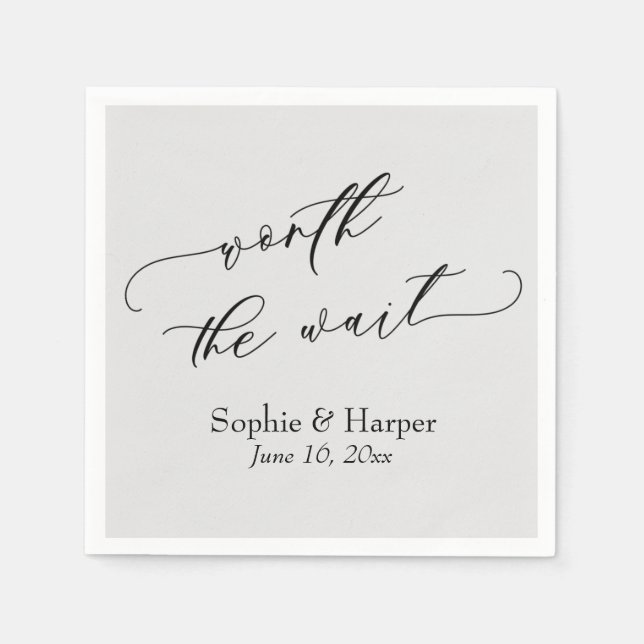 Luxury Script Font Simple Worth the Wait Grey Napkin (Front)