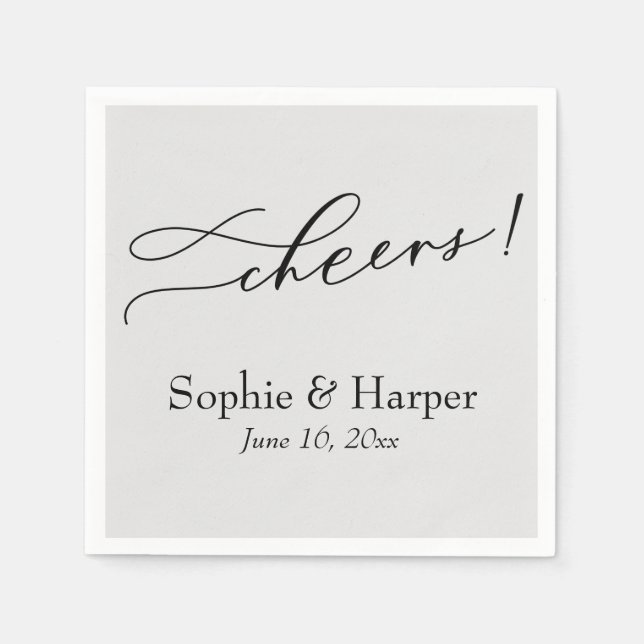 Luxury Script Simple Typography Cheers! Grey Napkin (Front)